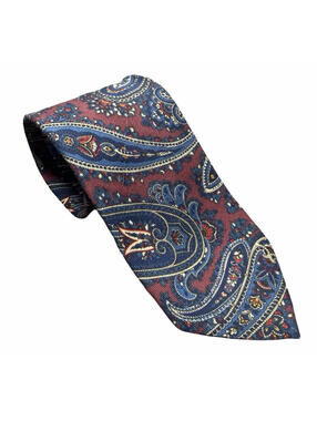 Eton 100% Wool Neck Tie Paisley Navy Burgundy Beige 3.5" W | 60" L